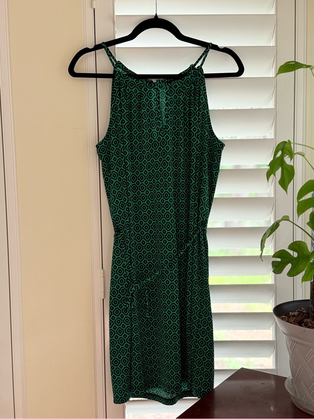 Banana Republic Petite M Green Navy Geometric Side Tie Dress NWT